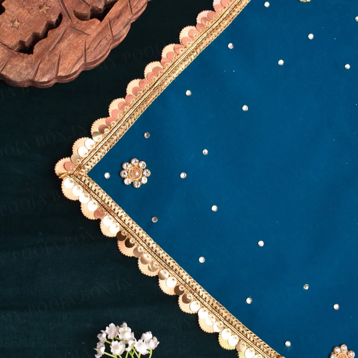 30x30 Velvet Pooja Mat Aasan Blue