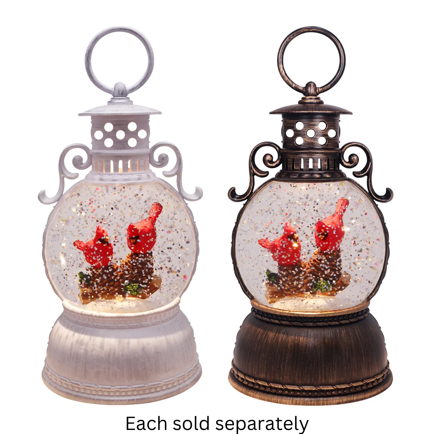 9.375" Cardinal Pine Cone Perch Glitter Lantern