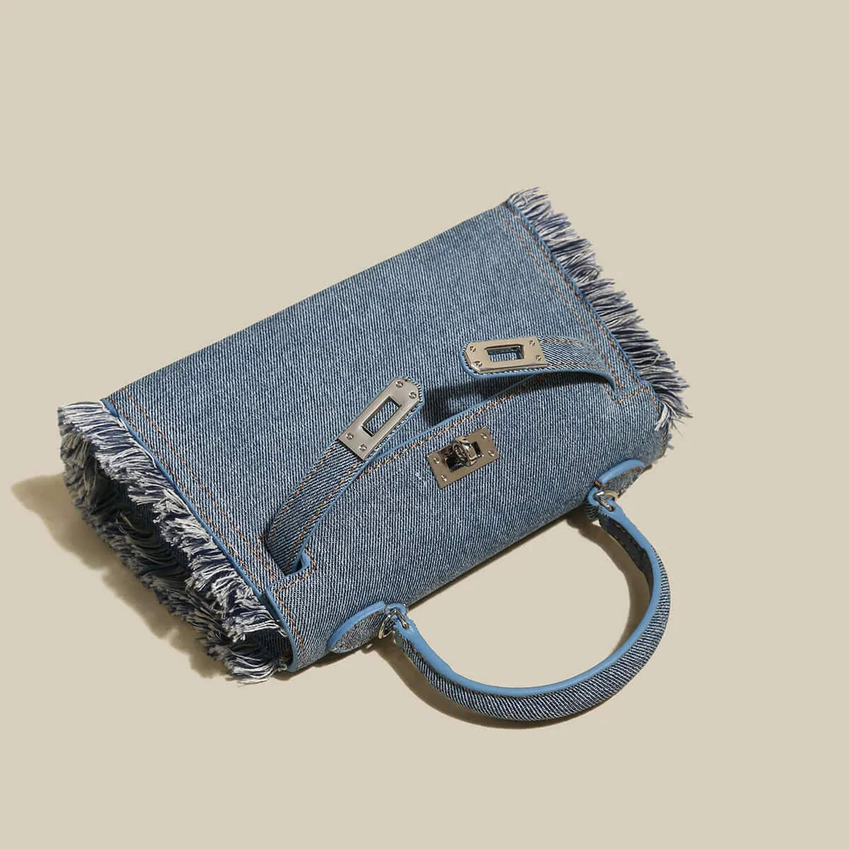 Blue Fringe Denim Satchel Bag