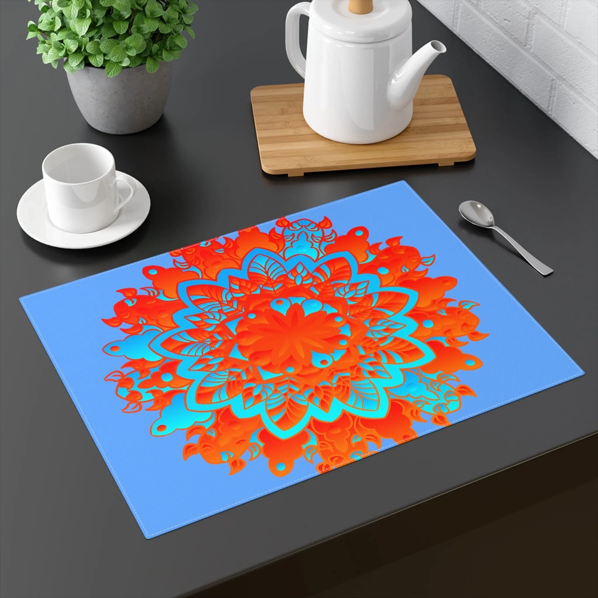 Handmade Mandala Placemat - Blue-Orange, 1pc