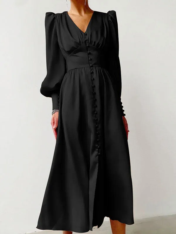 Lantern Sleeve Satin Maxi Dress