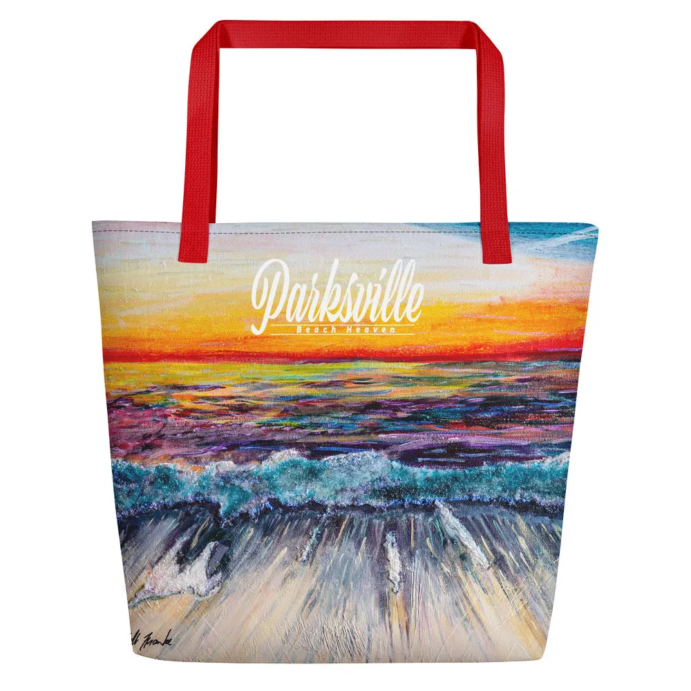 Parksville Deluxe Beach Bag 'All Creation Sings' artwork by Michelle Manke