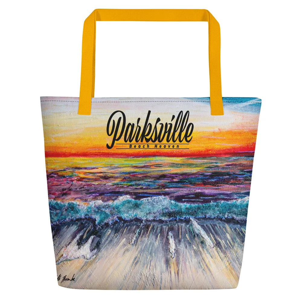 Parksville Deluxe Beach Bag 'All Creation Sings' artwork by Michelle Manke