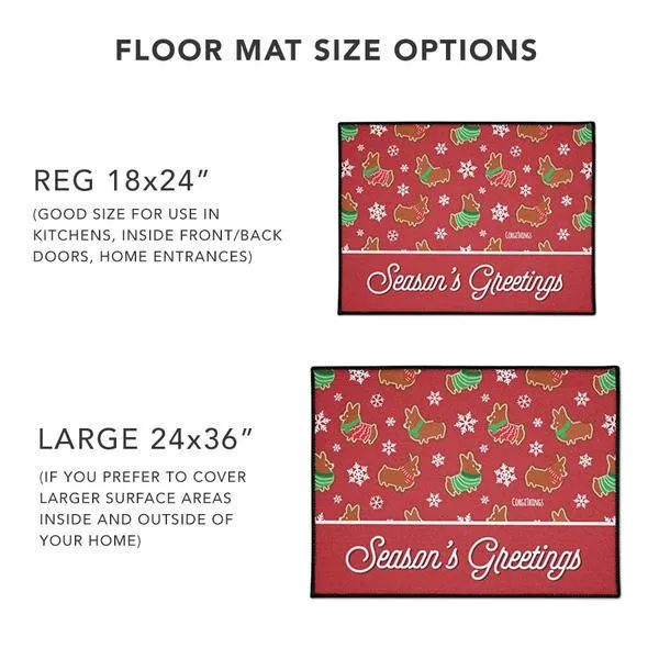 "Gingerbread Corgis" Red Floor Mat | Holiday Collection