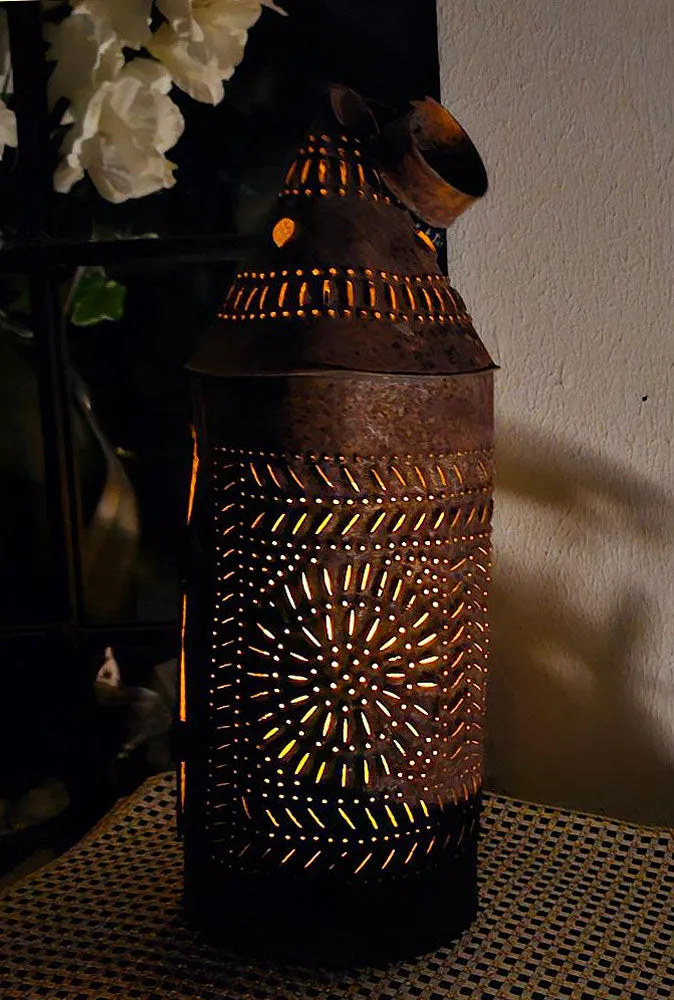 VINTAGE 1965 PIERCED METAL LANTERN FOR CANDLE HANDMADE IN SAN FRANCISCO