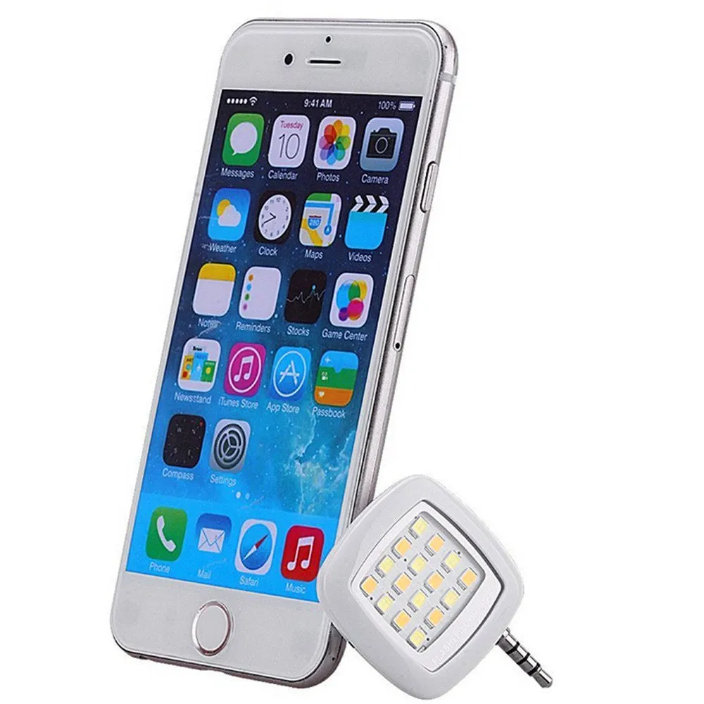 White 3.5mm 16 LED Selfie Flash Fill-in Light Cellphone Camera Spotlight Portable iphone smartphone